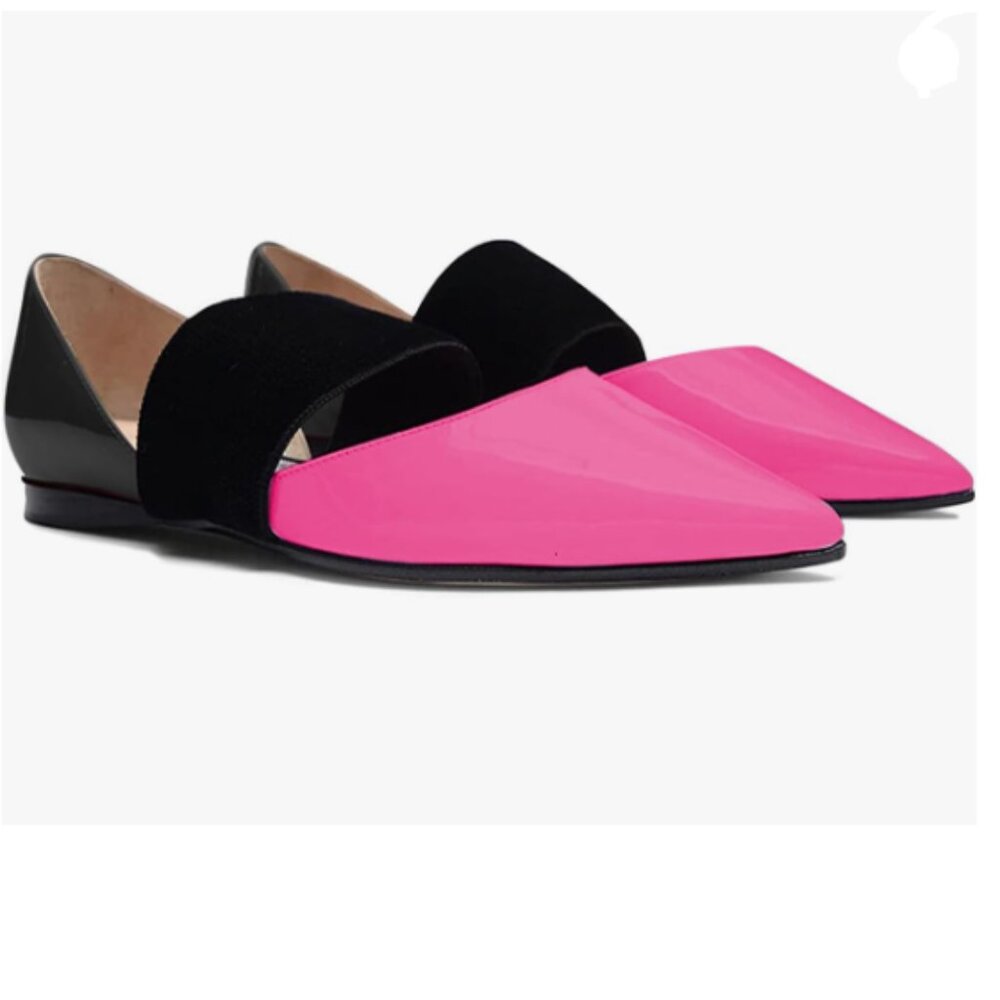 FOWT Black Pink Pointed Toe D'Orsay Slip On Ballet Flat Mary Jane Casual Shoes